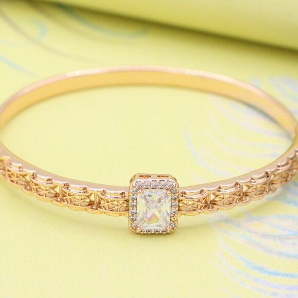 Radiant Cushion Cut Stone Rose Gold Bangle with Intricate Filigree, XPBL0589 - Picture 4 of 12